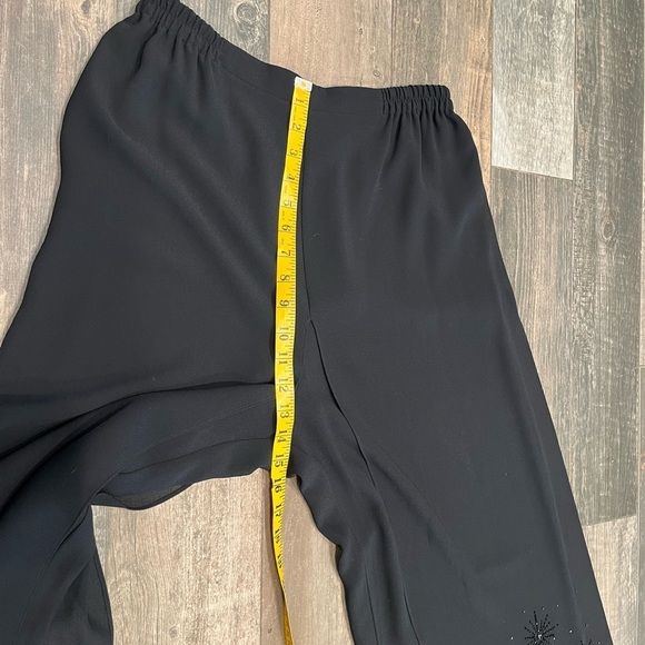 Adrianna Papell Black Sheer Crepe Wide Leg Pants Evening Palazzo Sz 12 Beaded - Picture 6 of 9